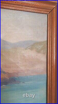 Tableau signé R. PERROT. Peinture Huile Sur Toile, Paysage Animé Avec Mer