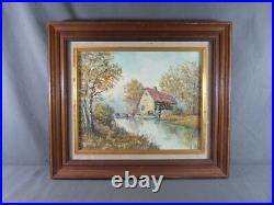 Tableau signé SCHILLINGER peinture à l'huile sur toile paysage de moulin