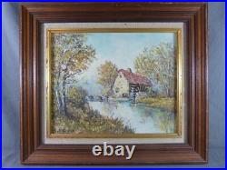 Tableau signé SCHILLINGER peinture à l'huile sur toile paysage de moulin