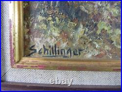 Tableau signé SCHILLINGER peinture à l'huile sur toile paysage de moulin