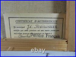 Tableau signé SCHILLINGER peinture à l'huile sur toile paysage de moulin