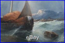 Tableau signé TANNEUR marine tempête barque peinture français Marseille mer