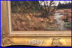Tableau signé cadre doré huile sur toile paysage d'automne en Sologne