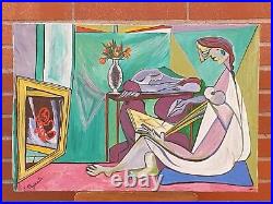 Tableau signé daté. Dans Le Goût De Picasso. Peinture huile sur toile