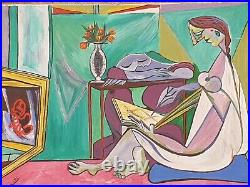 Tableau signé daté. Dans Le Goût De Picasso. Peinture huile sur toile