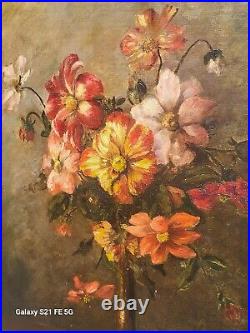Tableau signée LOUISE AUDEBERT. Bouquet de Fleurs. Peinture huile sur toile