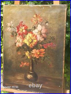 Tableau signée LOUISE AUDEBERT. Bouquet de Fleurs. Peinture huile sur toile