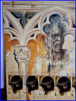 Tableau signée Monné technique mixte gothique / Christ symbolisme 33