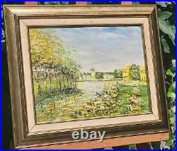 Tableau signée. Paysage Fermier. Peinture huile sur toile