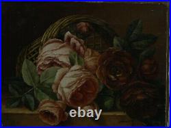 Tableaux ancien huile sur toile signé Bouquet de roses époque 19ème