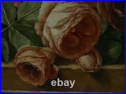 Tableaux ancien huile sur toile signé Bouquet de roses époque 19ème