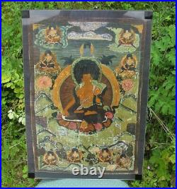 Tangka Tibet XIXe. Bouddha Peinture Sur Toile