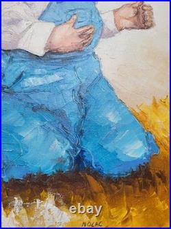 Toile originale de NOLAC 50X50 L ENFANT ET LA COLOMBE huile au couteau