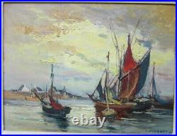 Toile sur cadre huile paysage marin Lucien Fournet 1902-1975 St Guénolé Bretagne