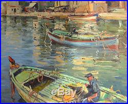 Tony Cardella Peintre Corse Marine Pecheurs Et Barques Dans Un Port