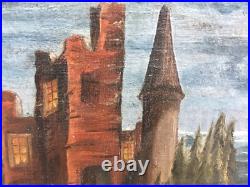 Très Belle Peinture Château Huile Sur Toile XVIIIe Paysage Mer Médiéval Ancien
