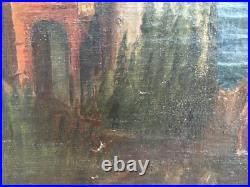 Très Belle Peinture Château Huile Sur Toile XVIIIe Paysage Mer Médiéval Ancien