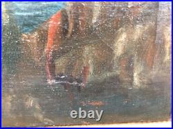 Très Belle Peinture Château Huile Sur Toile XVIIIe Paysage Mer Médiéval Ancien