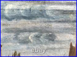 Très Belle Peinture Château Huile Sur Toile XVIIIe Paysage Mer Médiéval Ancien