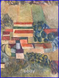 Très Belle Peinture Huile Sur Toile Cubiste Cubisme Paysage Village Maison Art