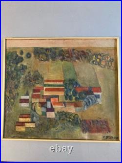 Très Belle Peinture Huile Sur Toile Cubiste Cubisme Paysage Village Maison Art