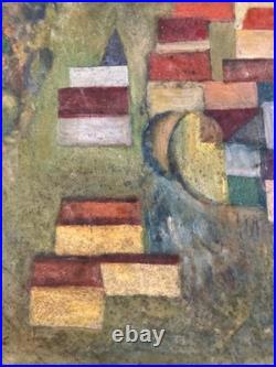 Très Belle Peinture Huile Sur Toile Cubiste Cubisme Paysage Village Maison Art