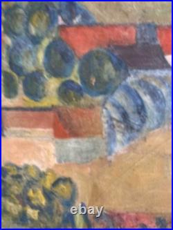 Très Belle Peinture Huile Sur Toile Cubiste Cubisme Paysage Village Maison Art