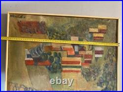 Très Belle Peinture Huile Sur Toile Cubiste Cubisme Paysage Village Maison Art