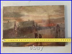 Très Belle Peinture Huile Sur Toile Neige Paysage Maison 1900 Art A Identifier