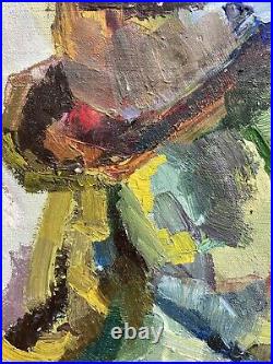 Très Belle Peinture Huile Sur Toile portrait homme au chapeau Cubiste cica 1950