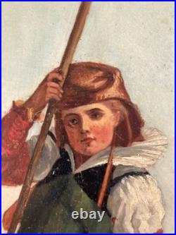 Très Belle Peinture Huile sur Toile Berger Mouton XIXe 1850 Montagne Ancien Art