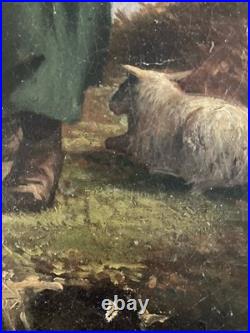 Très Belle Peinture Huile sur Toile Berger Mouton XIXe 1850 Montagne Ancien Art