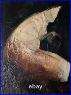 Très Belle Peinture Moderne Huile Sur Toile Abstrait Hst Abstraction Cire 1990