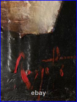 Très Belle Peinture Moderne Huile Sur Toile Abstrait Hst Abstraction Cire 1990