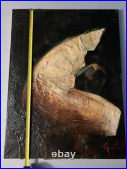 Très Belle Peinture Moderne Huile Sur Toile Abstrait Hst Abstraction Cire 1990