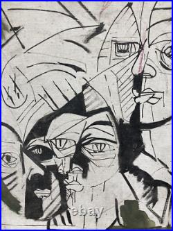 Très Belle Peinture portrait Huile sur toile Cubiste 1970 cubisme a identifier