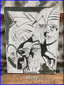 Très Belle Peinture portrait Huile sur toile Cubiste 1970 cubisme a identifier