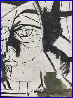 Très Belle Peinture portrait Huile sur toile Cubiste 1970 cubisme a identifier