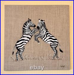 Triptyque Tableaux Animaliers Peinture sur Lin Brut (Thème Afrique / Savane)