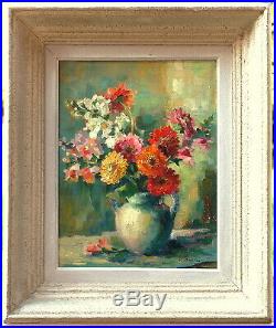 Victor BADER, fleurs, Alsace, Mulhouse, zinnias, freesias peinture, tableau