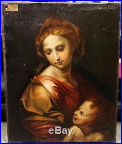 Vierge à l'Enfant Superbe HST XVIIIe Italie Peinture Ancienne Old Painting