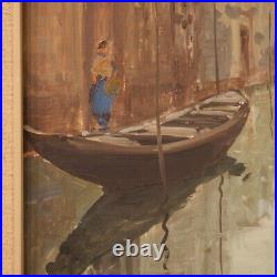 Vue de Venise gondole canal peinture signée paysage huile toile tableau 900