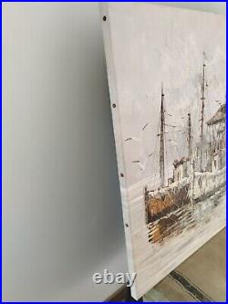 William Jones Huile sur Toile vintage Bateaux au mouillage