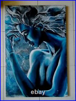 Woman in Blue Peinture Originale sur Toile de Daniela Reed, Street Art