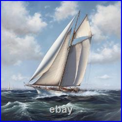 Yacht à Voiles Peinture Acrylique Réaliste, Élégance Classique 100x100 cm