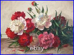 Yvan Galle (1907-1975)grande Huile Sur Toile Encadree Jete De Fleurs Bouquet 15m