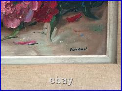 Yvan Galle (1907-1975)grande Huile Sur Toile Encadree Jete De Fleurs Bouquet 15m