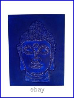 Yves Klein Bleu Outremer Foncé Bouddha Portrait Fait Main Texturée 3D Relief
