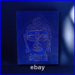 Yves Klein Bleu Outremer Foncé Bouddha Portrait Fait Main Texturée 3D Relief