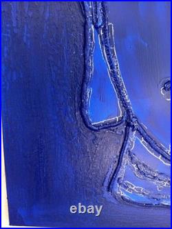 Yves Klein Bleu Outremer Foncé Bouddha Portrait Fait Main Texturée 3D Relief